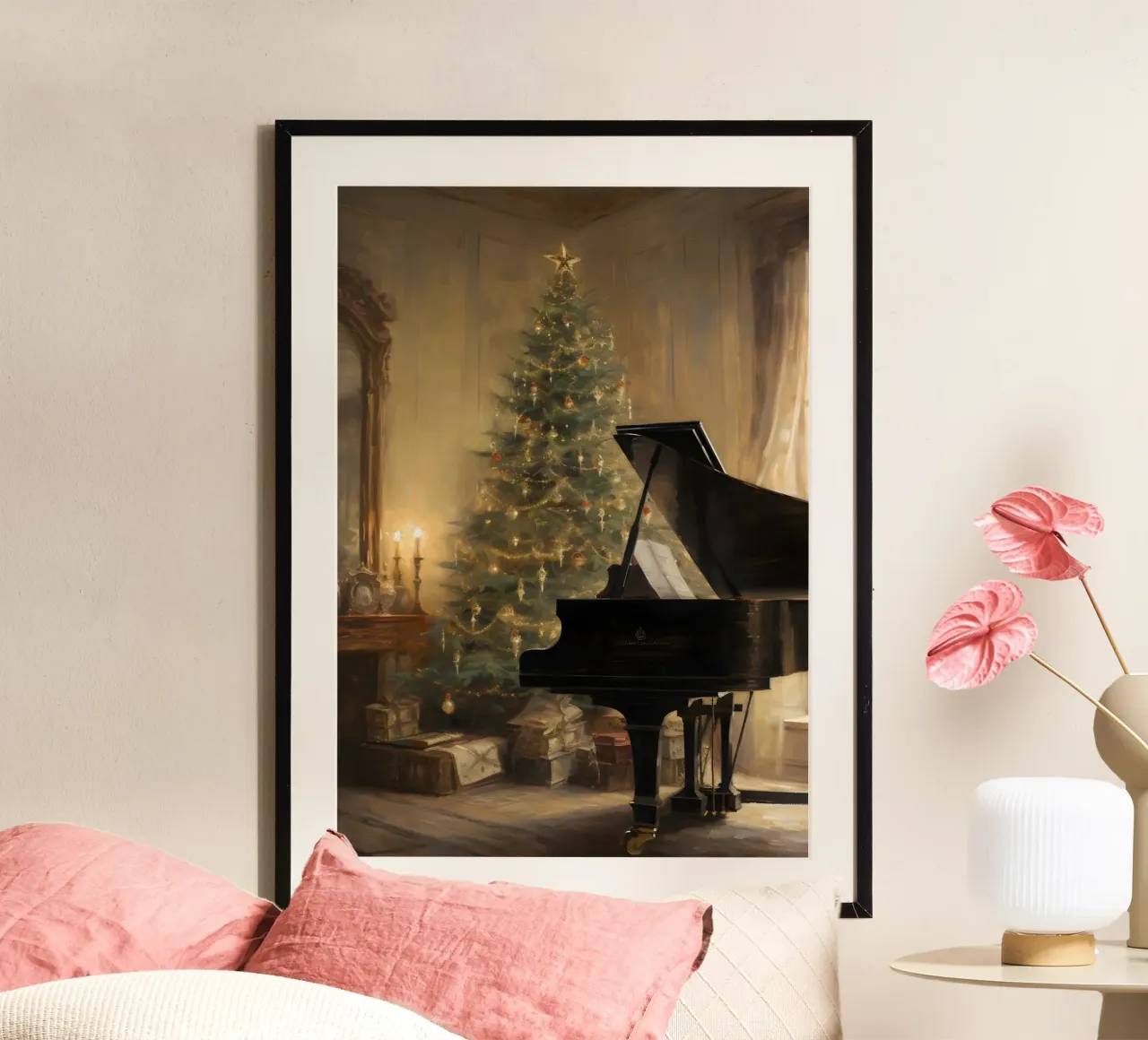 Pianoforte a coda di Natale - Arte d'interni elegante per le vacanze poster da ClubArt