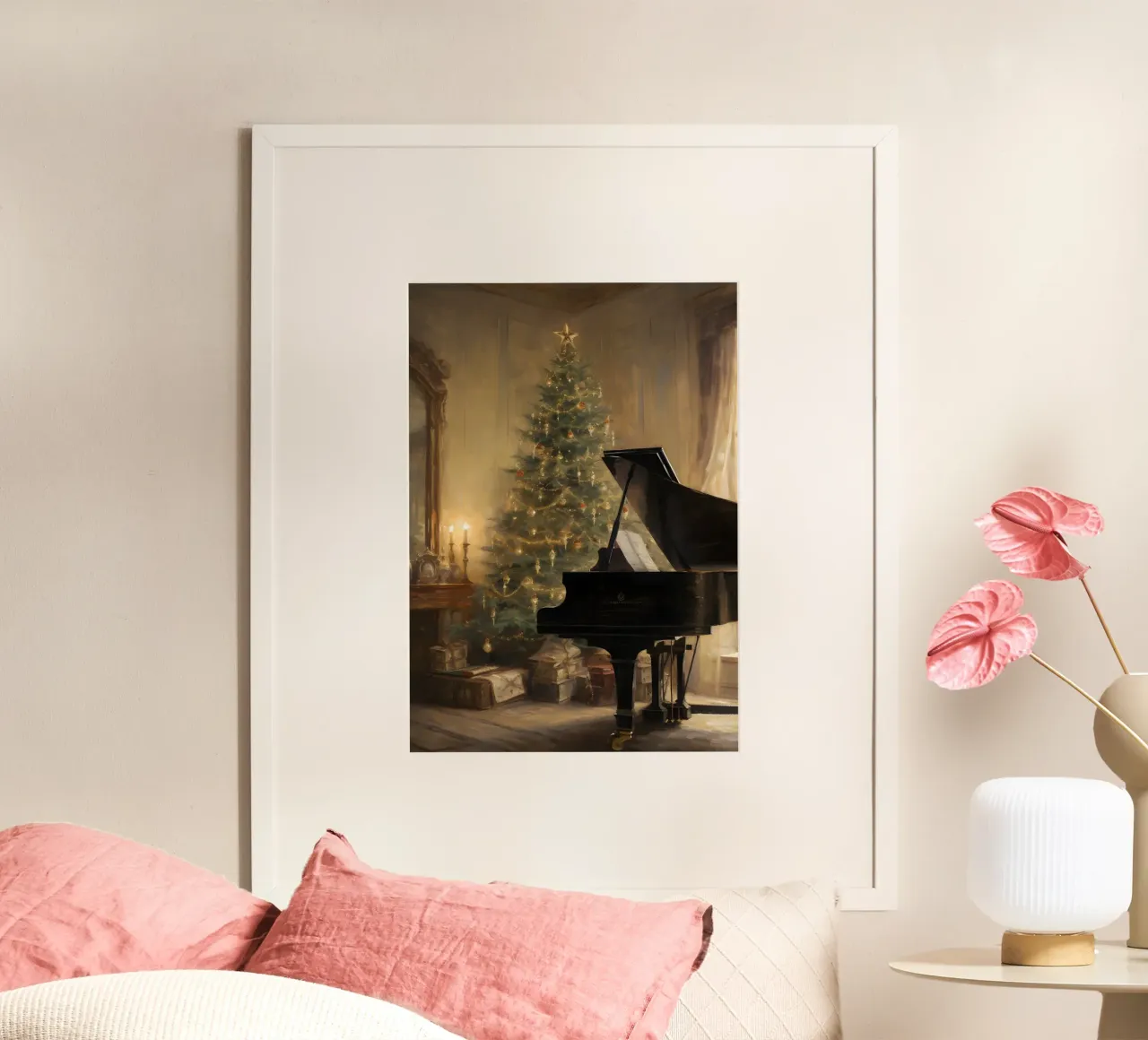 Pianoforte a coda di Natale - Arte d'interni elegante per le vacanze poster da ClubArt