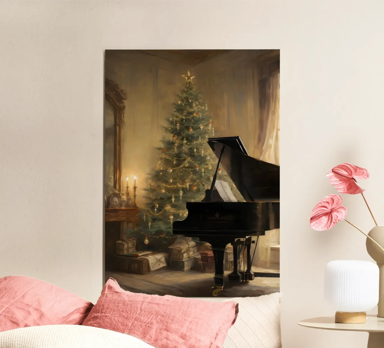 Pianoforte a coda di Natale - Arte d'interni elegante per le vacanze poster da ClubArt
