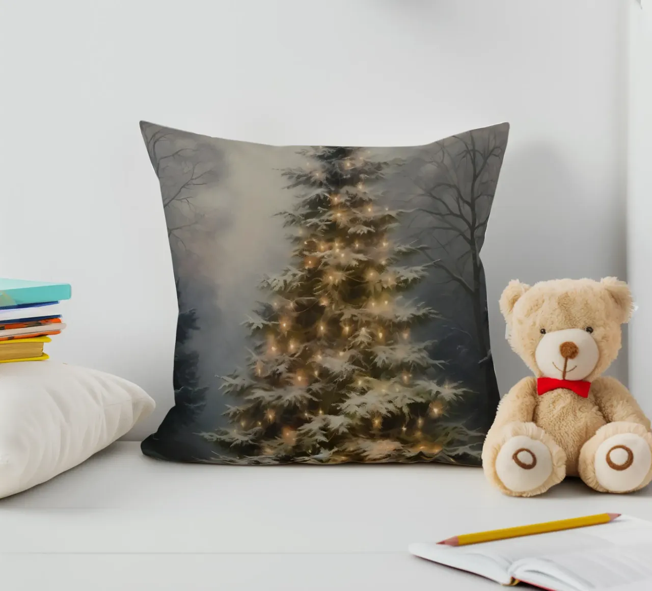 Magico albero di Natale all'aperto - Luci della foresta innevata cuscino da ClubArt