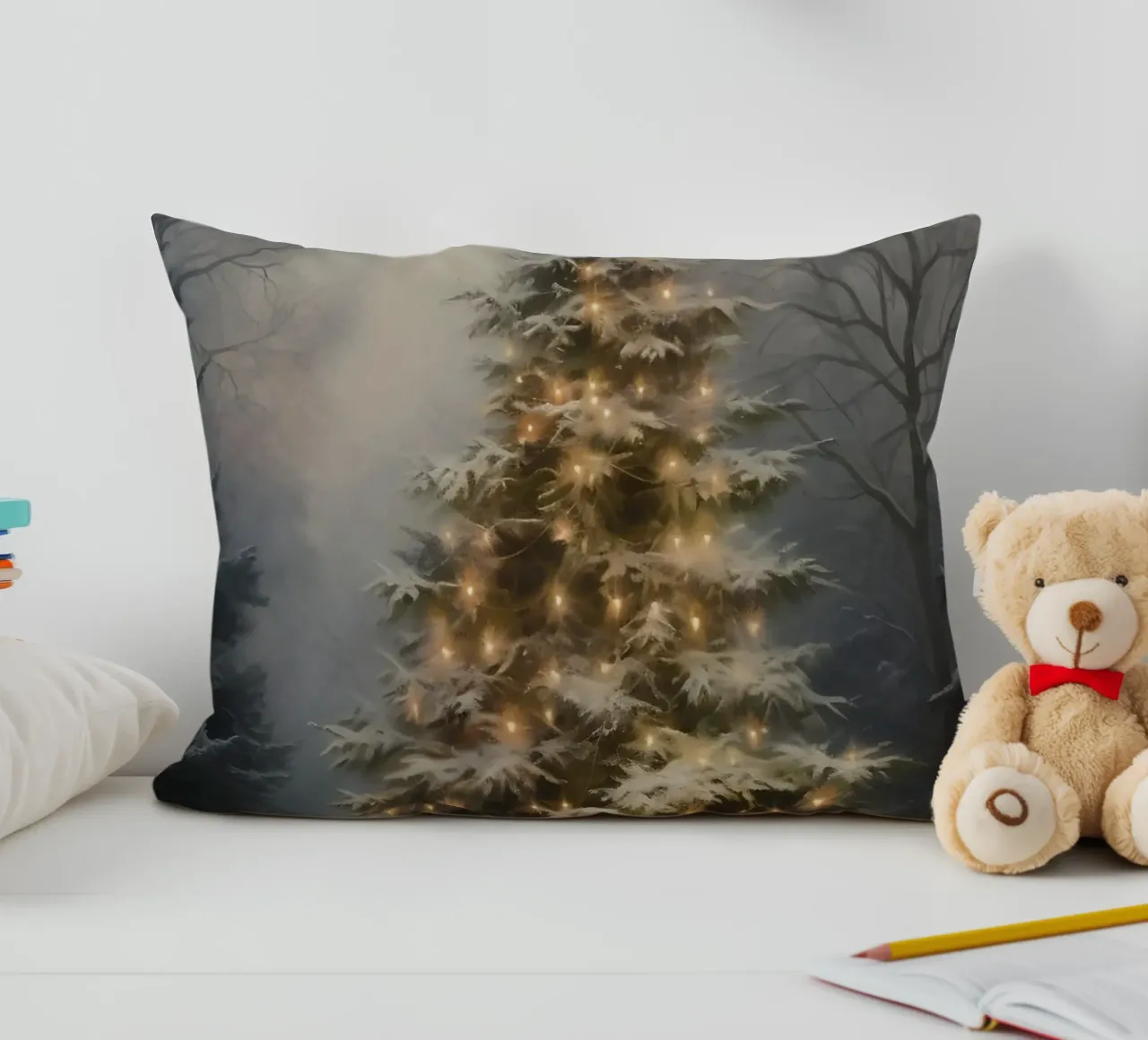 Magico albero di Natale all'aperto - Luci della foresta innevata cuscino da ClubArt