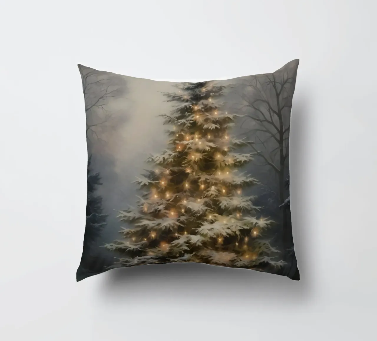 Magico albero di Natale all'aperto - Luci della foresta innevata cuscino da ClubArt