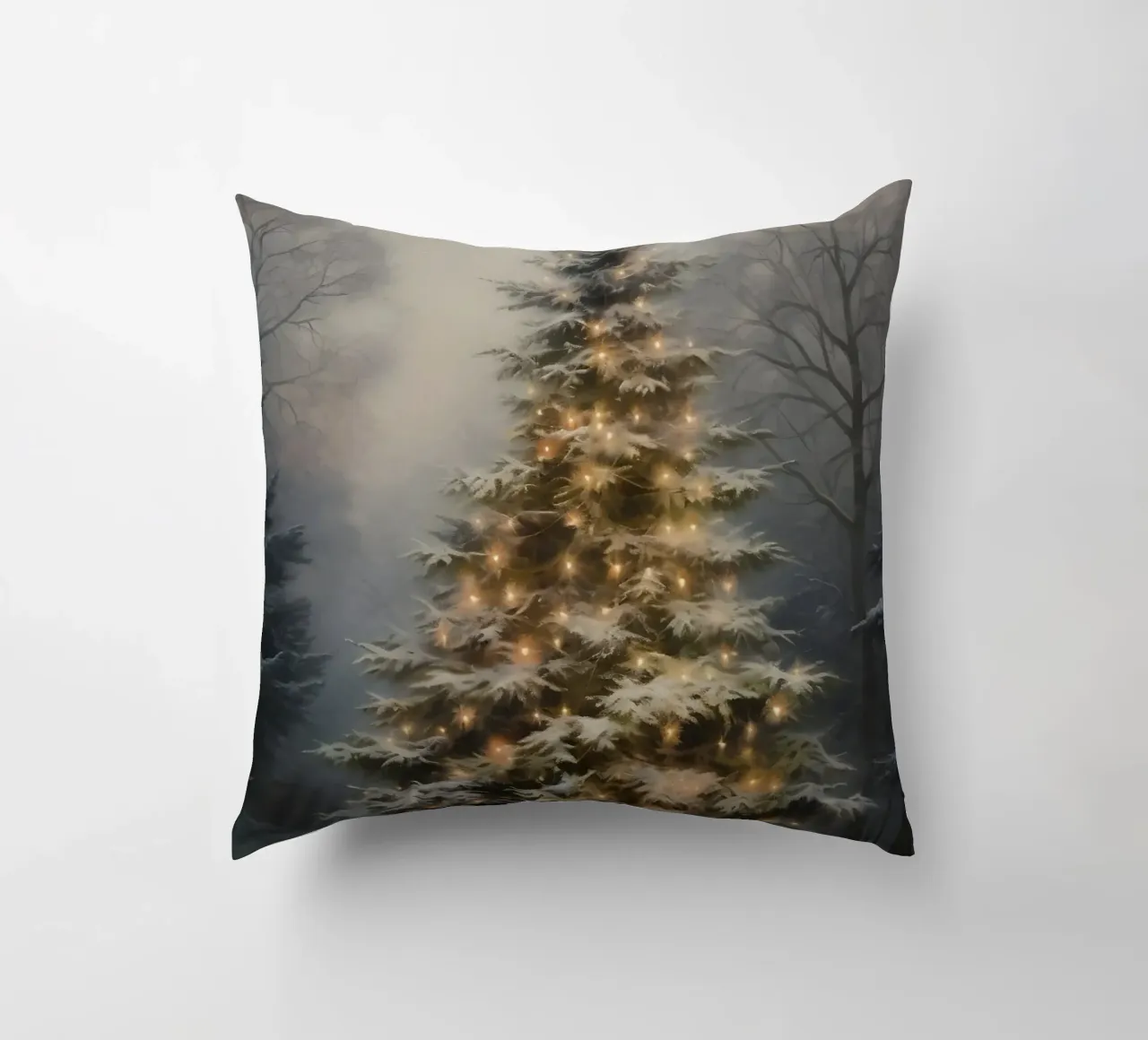 Magico albero di Natale all'aperto - Luci della foresta innevata cuscino da ClubArt