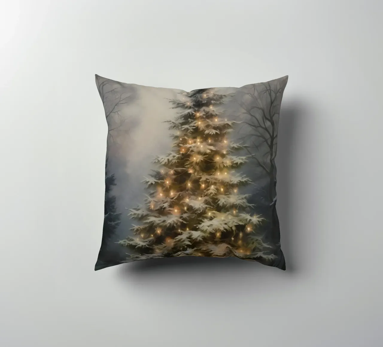 Magico albero di Natale all'aperto - Luci della foresta innevata cuscino da ClubArt