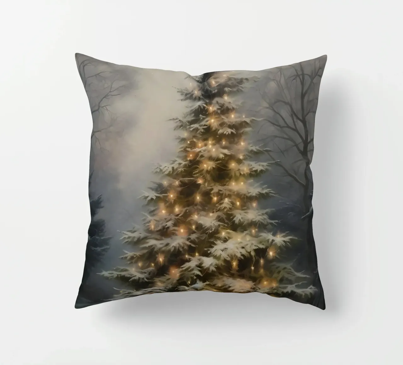 Magico albero di Natale all'aperto - Luci della foresta innevata cuscino da ClubArt