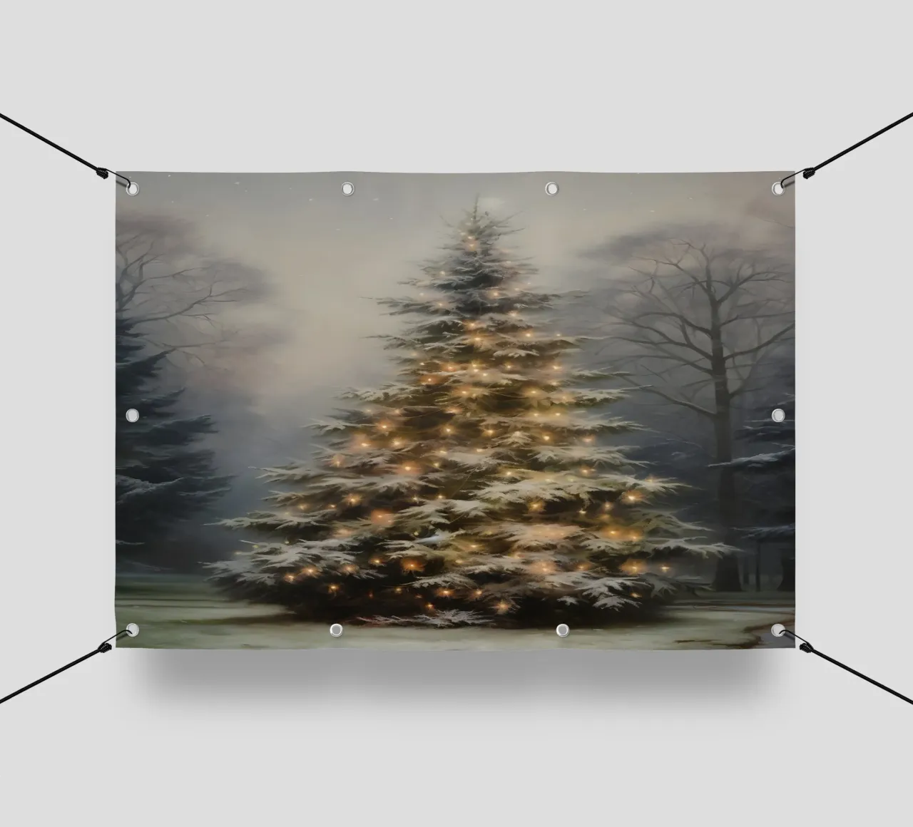 Magico albero di Natale all'aperto - Luci della foresta innevata telo in pvc da ClubArt