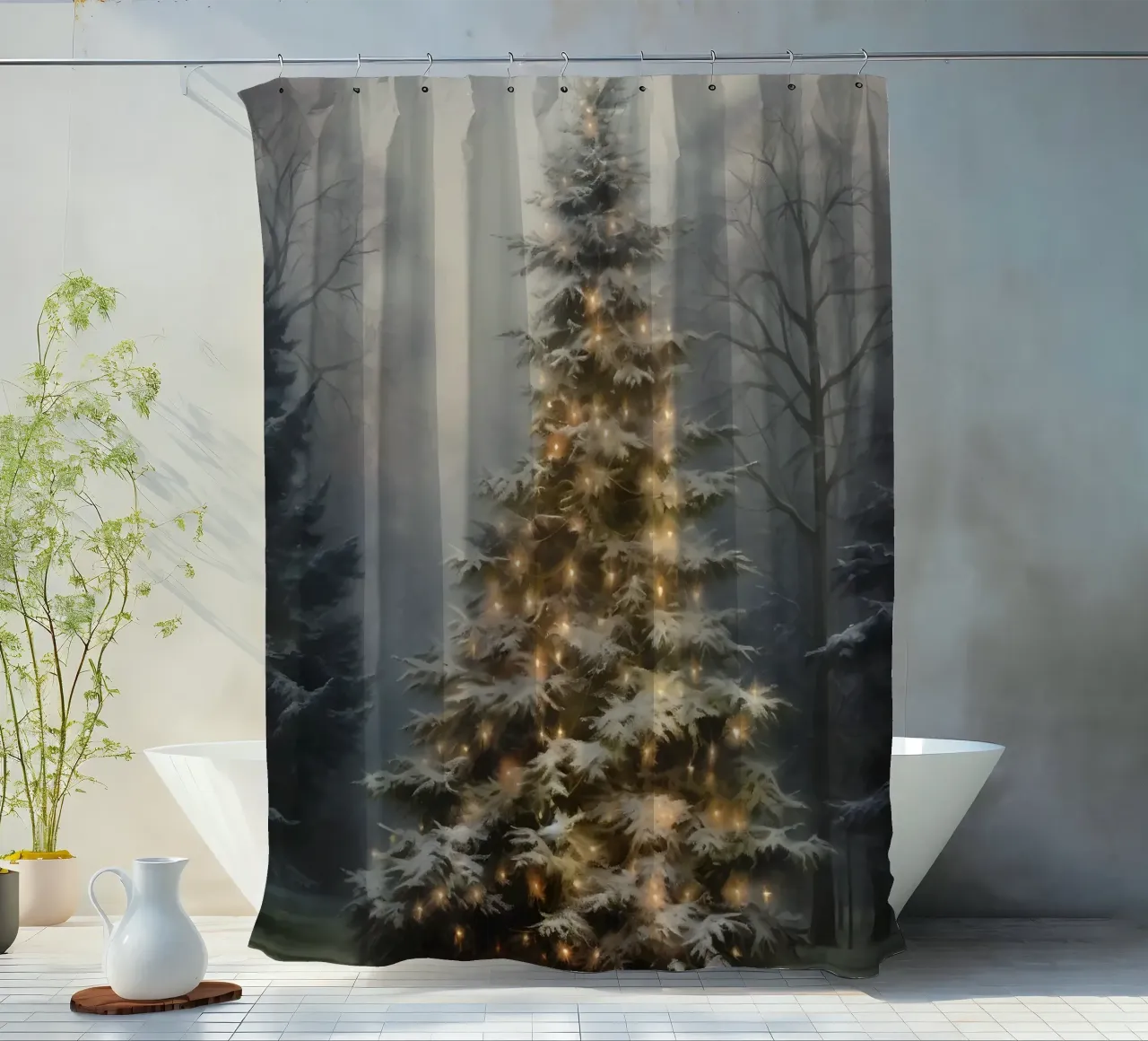 Magico albero di Natale all'aperto - Luci della foresta innevata tenda da doccia da ClubArt