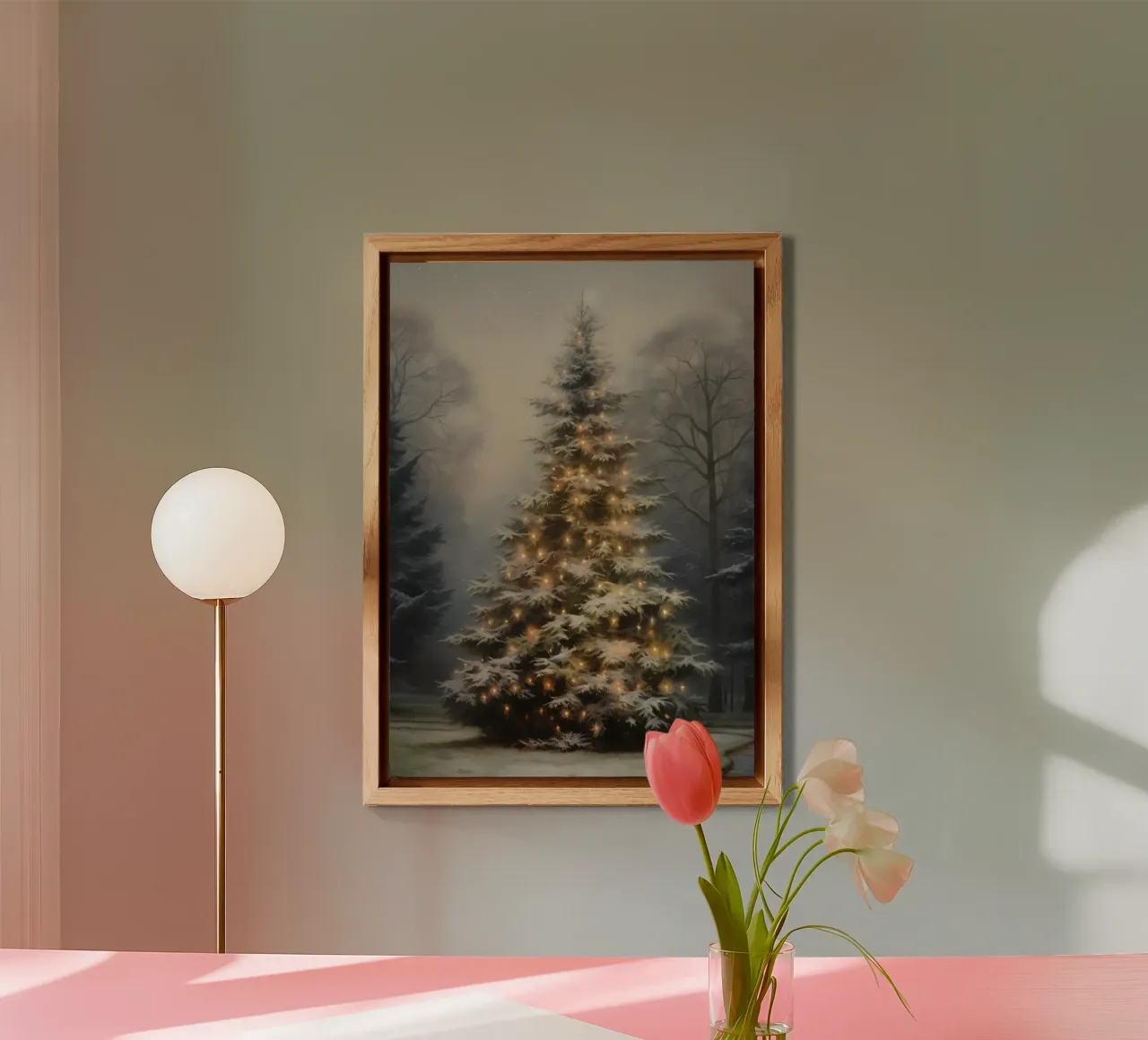 Magico albero di Natale all'aperto - Luci della foresta innevata alluminio dibond da ClubArt