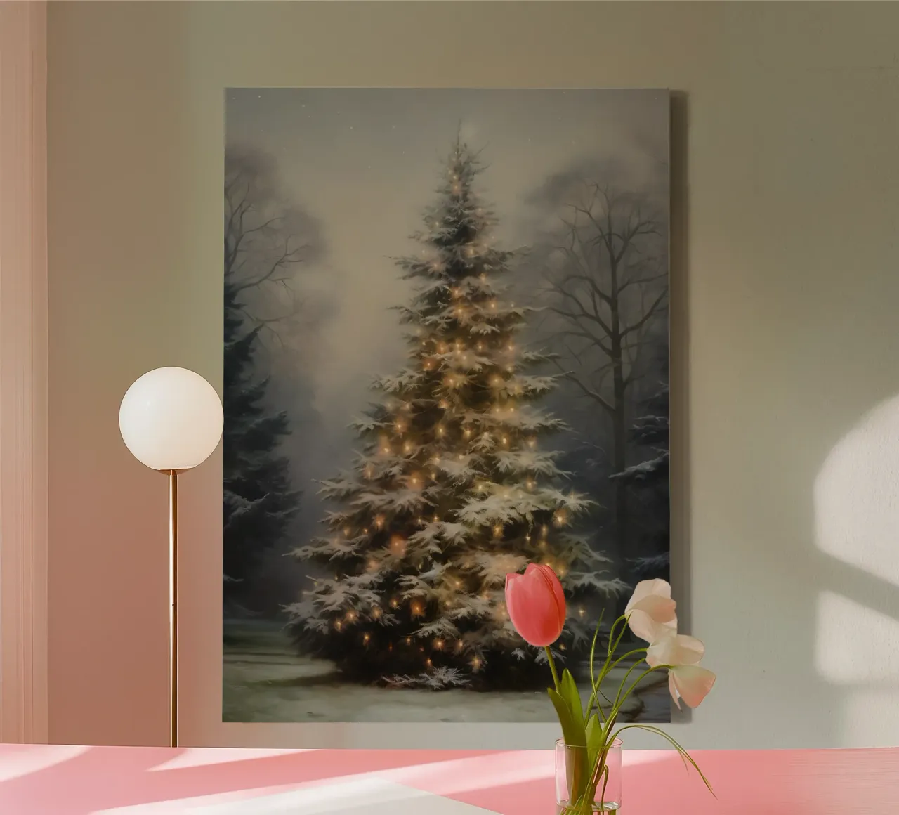 Magico albero di Natale all'aperto - Luci della foresta innevata tela con Cornice a cassetta da ClubArt