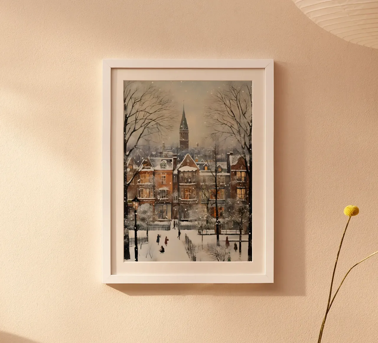 Nevicata di una città vittoriana - Accogliente paesaggio urbano invernale poster con telaio in plastica da ClubArt