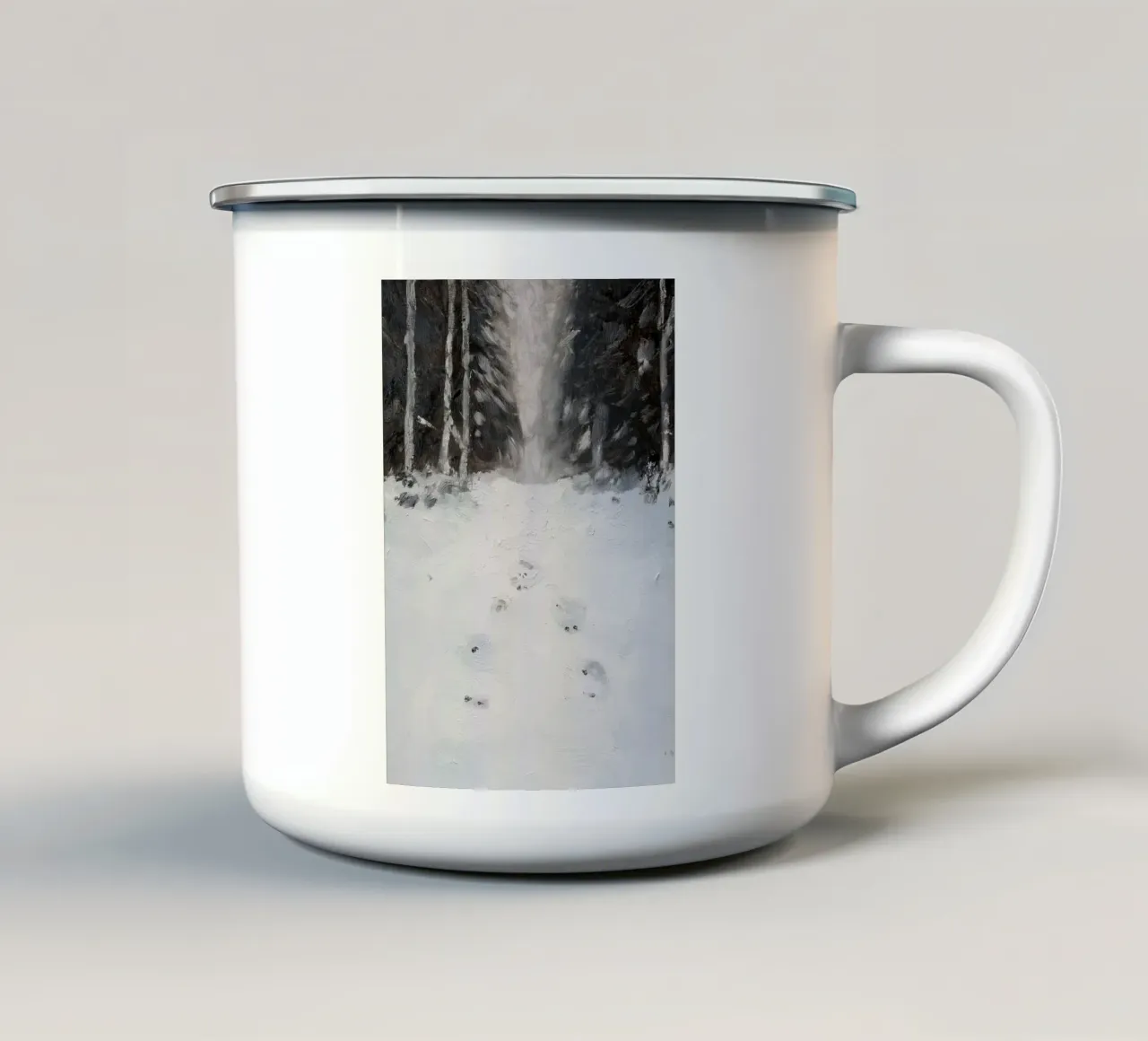 Impronte nella neve - Silent Winter Forest Path Art tazza in smalto da ClubArt