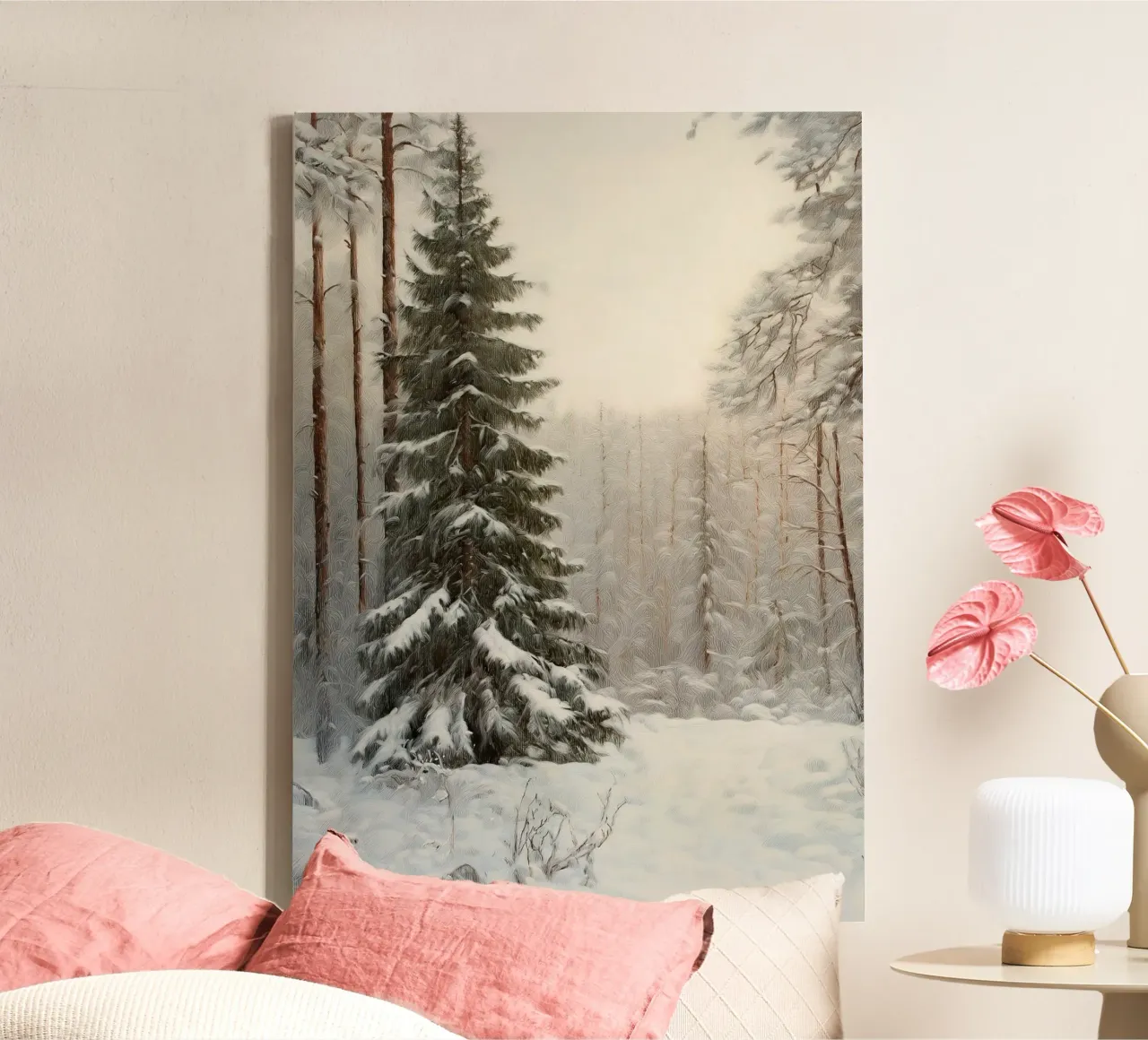 Grove den in sneeuw - Sereen winterboslandschap canvas met Baklijst van ClubArt