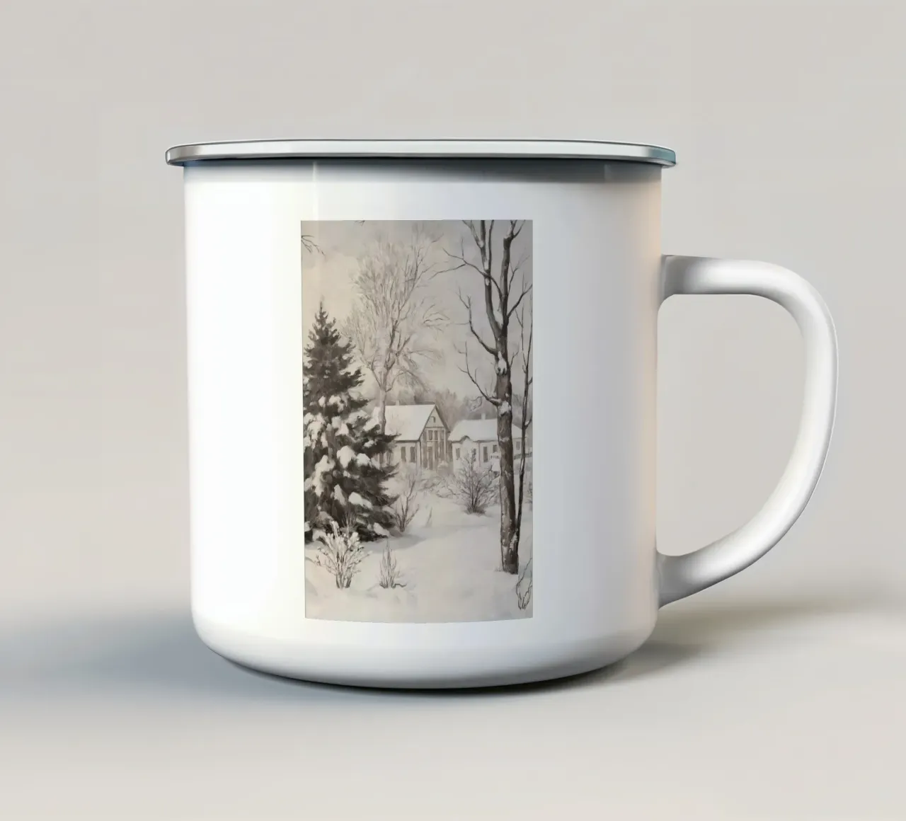 Accogliente villaggio innevato - Arte del paesaggio invernale rustico tazza in smalto da ClubArt