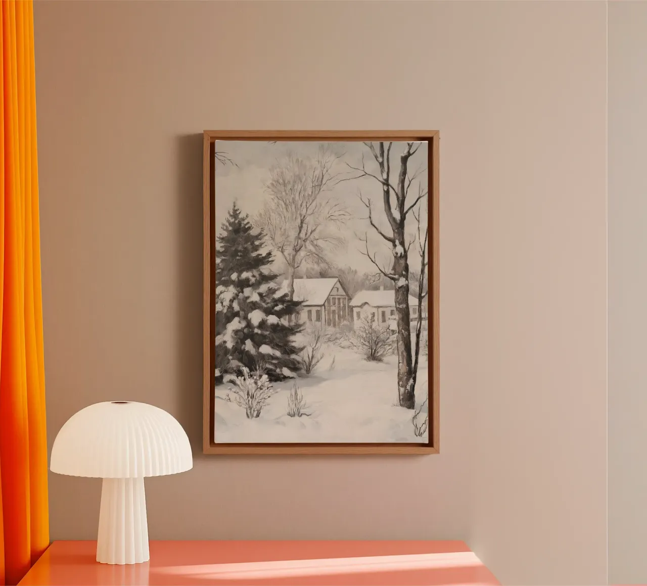 Gezellig Besneeuwd Dorp - Rustieke Winterlandschapskunst canvas met Baklijst van ClubArt