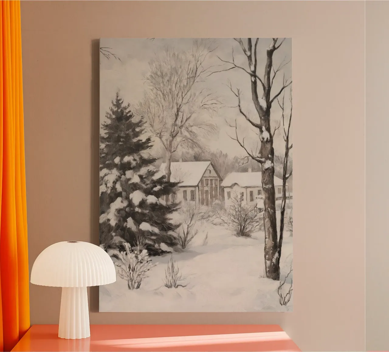 Gezellig Besneeuwd Dorp - Rustieke Winterlandschapskunst canvas met Baklijst van ClubArt