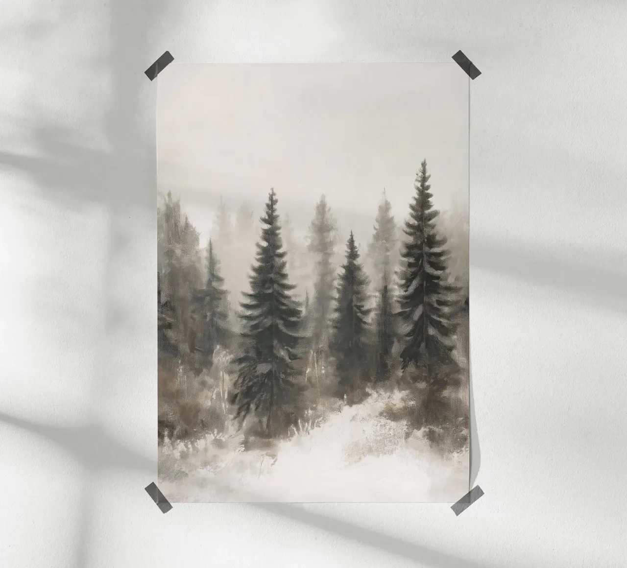 Pineta nebbiosa - Sereno paesaggio invernale nordico poster con telaio in alluminio da ClubArt