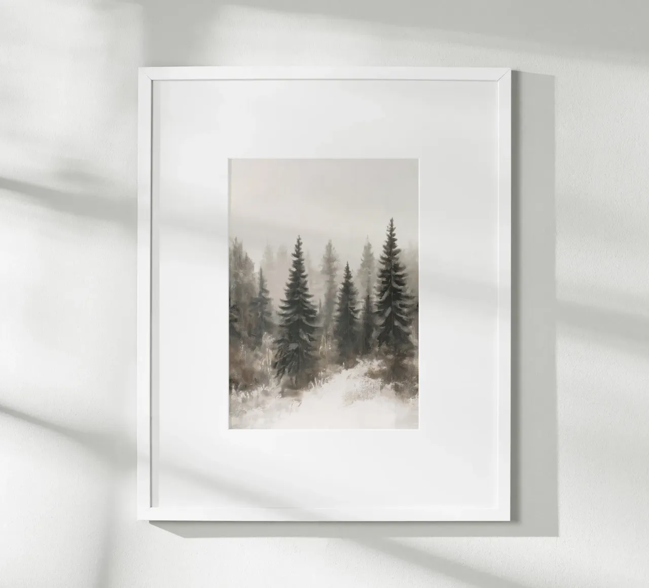 Pineta nebbiosa - Sereno paesaggio invernale nordico poster con telaio in alluminio da ClubArt