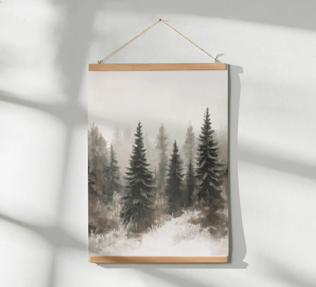 Pineta nebbiosa - Sereno paesaggio invernale nordico poster con telaio in alluminio da ClubArt
