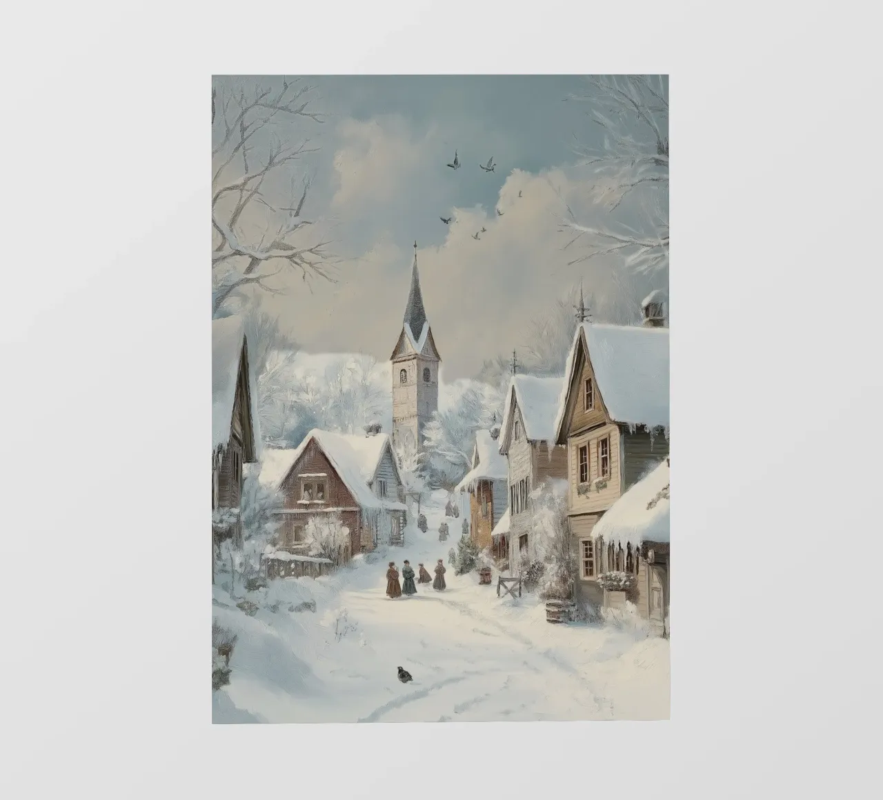Idilliaco villaggio innevato - Scena invernale in chiesa telo in pvc da ClubArt