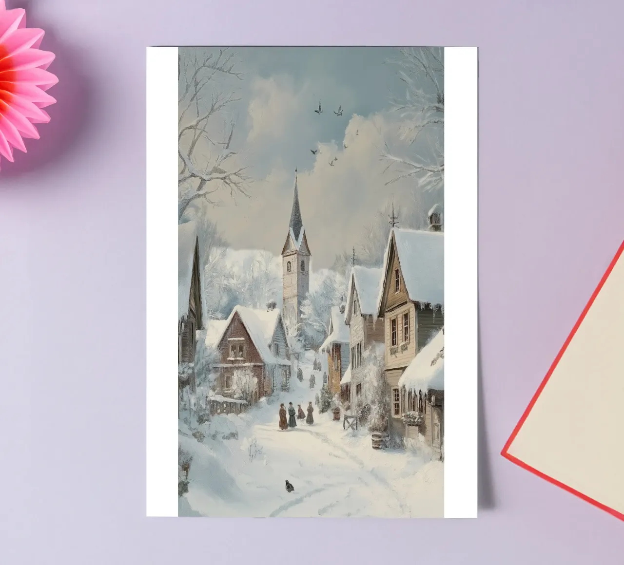 Idilliaco villaggio innevato - Scena invernale in chiesa foglio adesivo da ClubArt