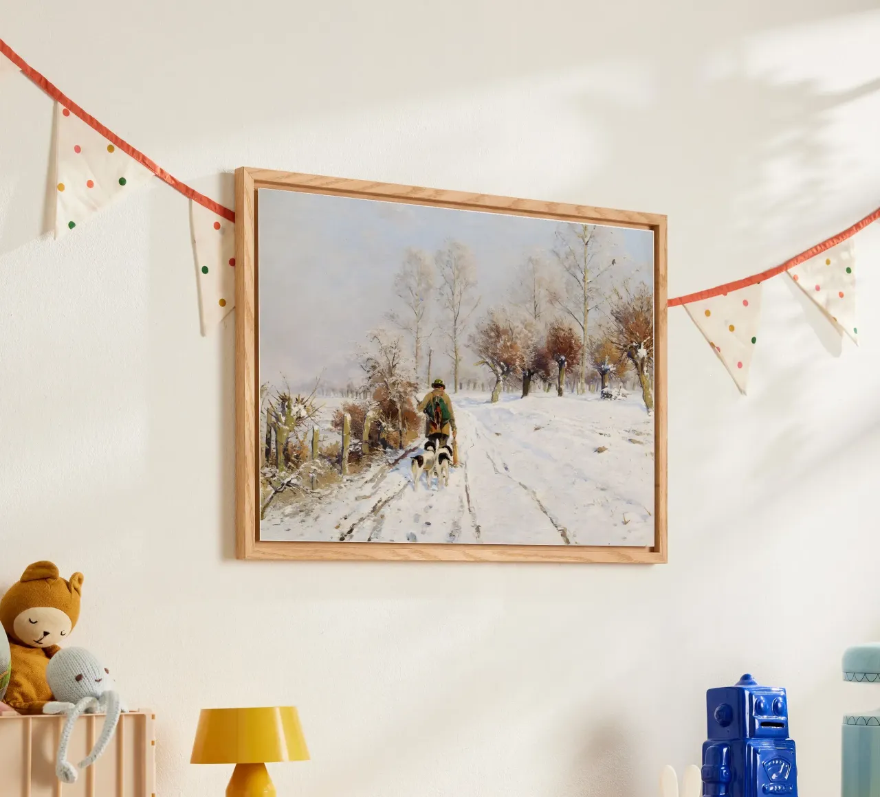 Cacciatori e segugi - Paesaggio invernale innevato plexiglass da ClubArt