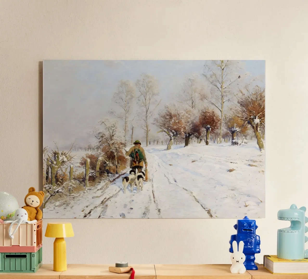 Cacciatori e segugi - Paesaggio invernale innevato plexiglass da ClubArt
