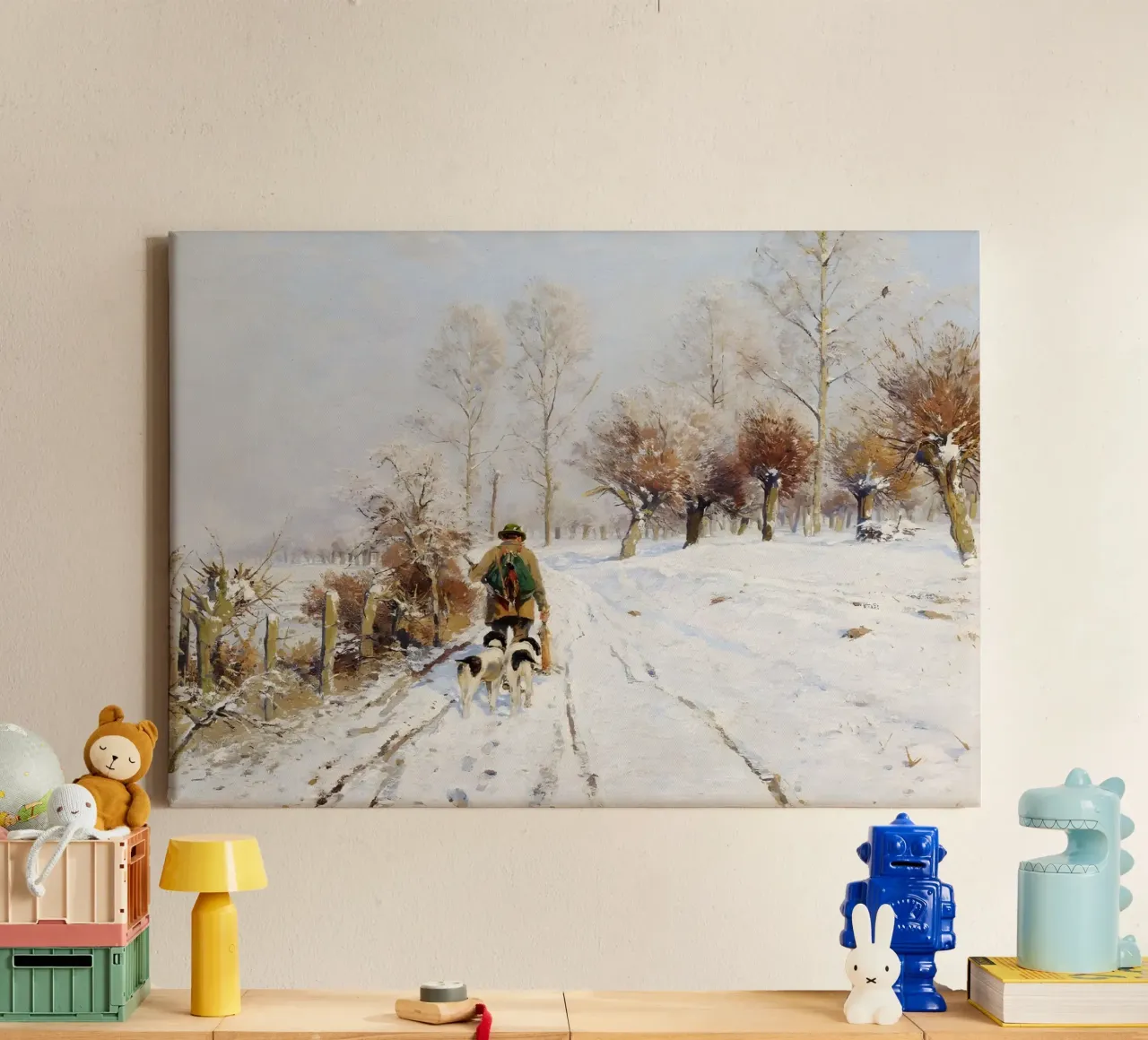 Cacciatori e segugi - Paesaggio invernale innevato tela da ClubArt