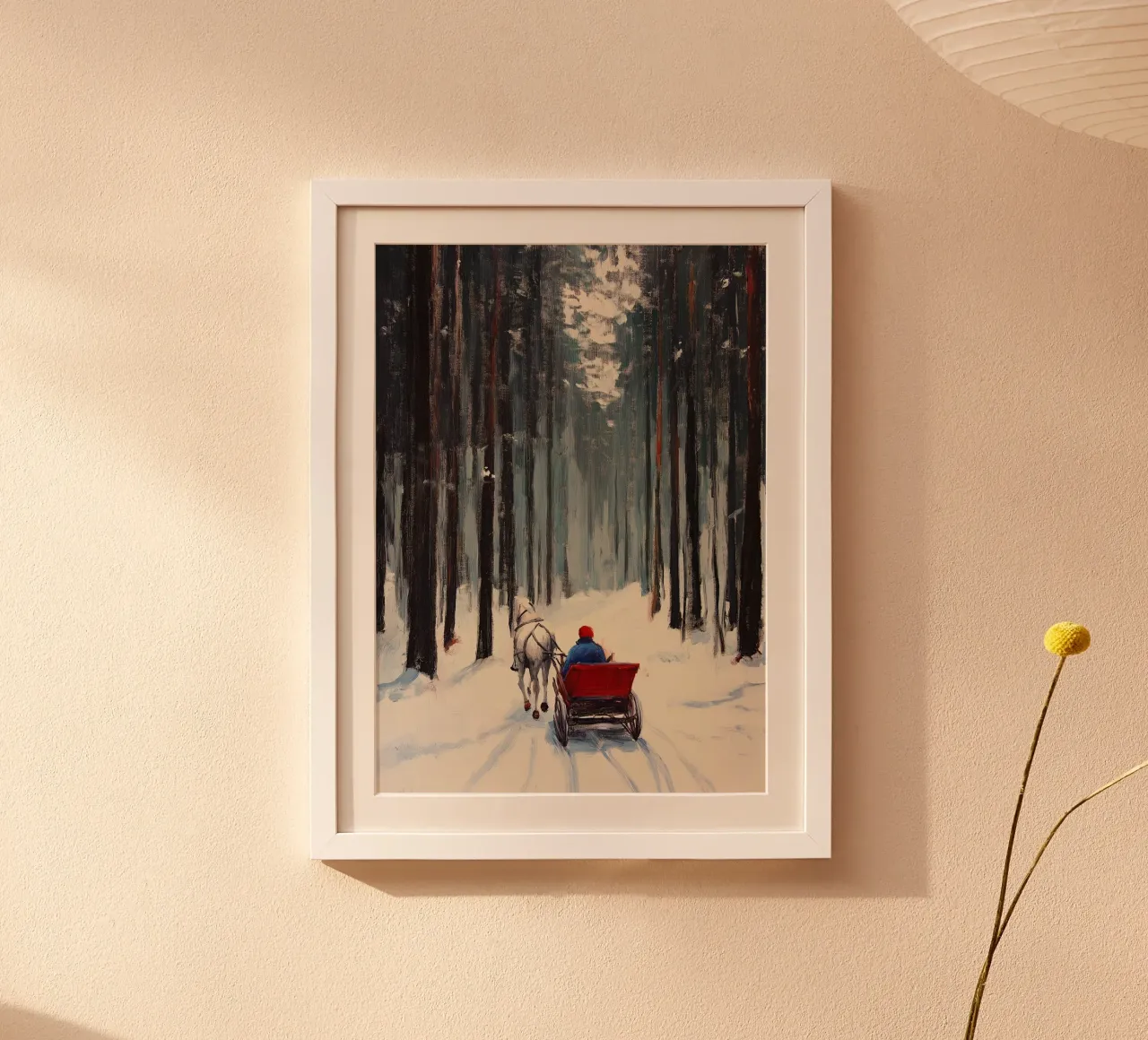 Cavallo in slitta nella foresta - Paesaggio invernale innevato poster con telaio in plastica da ClubArt