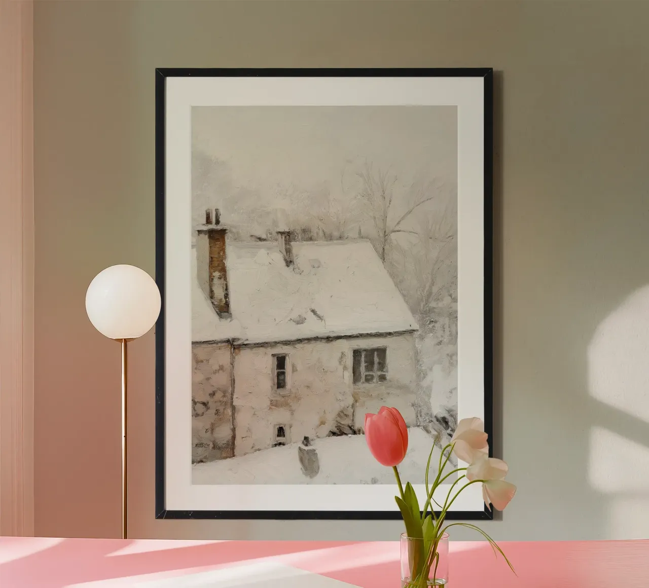 Gemütliches, schneebedecktes Haus - Rustikale Winter Home Art Poster von ClubArt