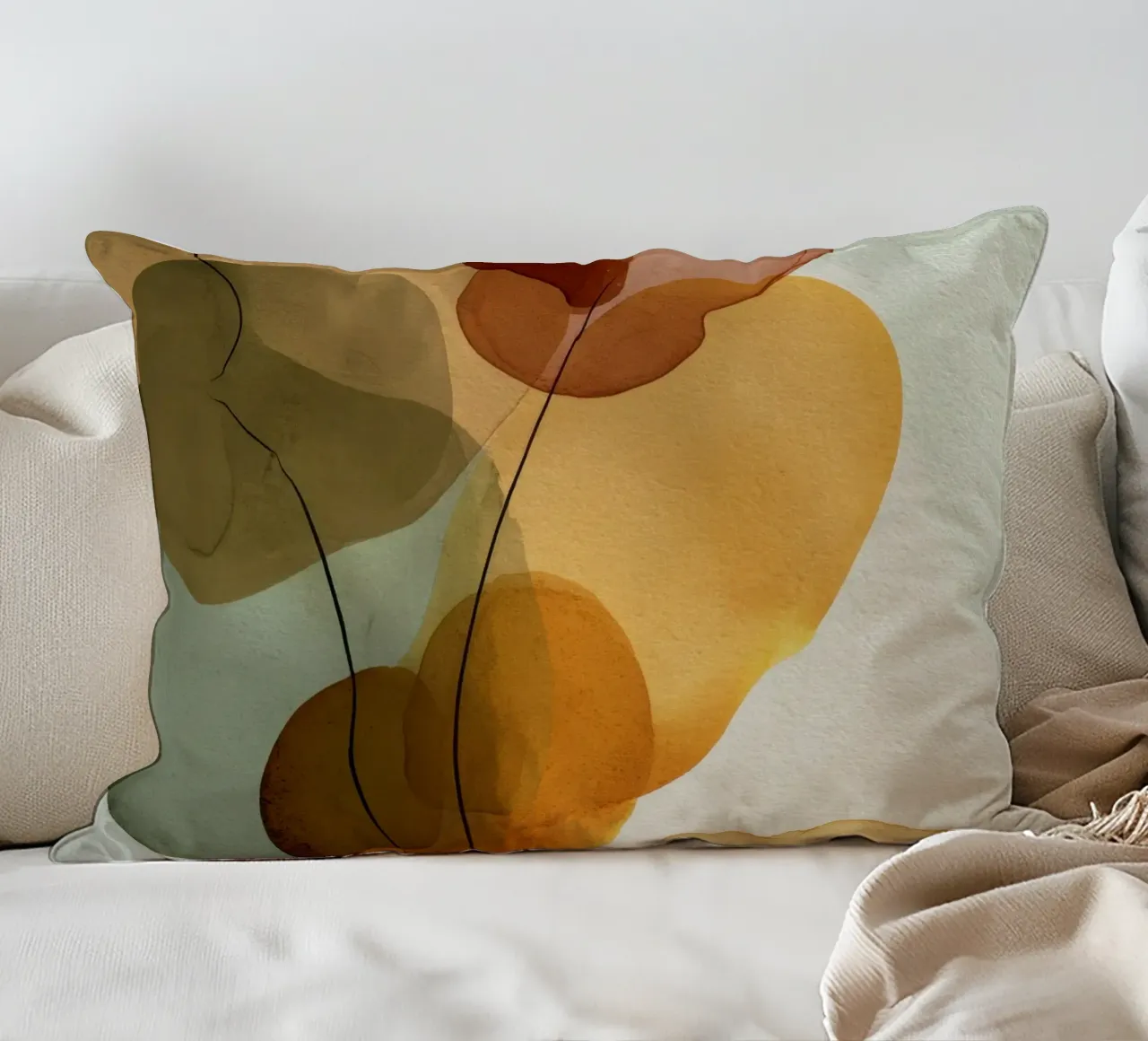 Composizione astratta minimalista arancione bruciato cuscino da Artbyvo