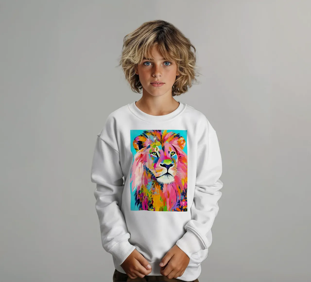 Lion animal art kids sweatshirt by Justyna Jaszke JBJart