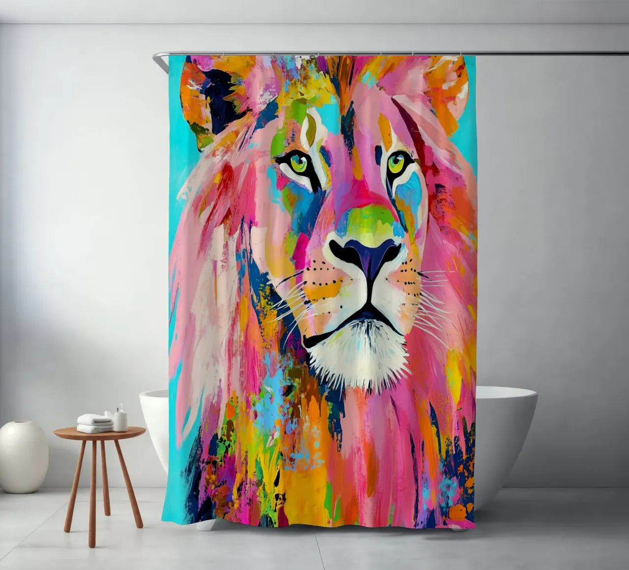 Lion animal art shower curtain by Justyna Jaszke JBJart