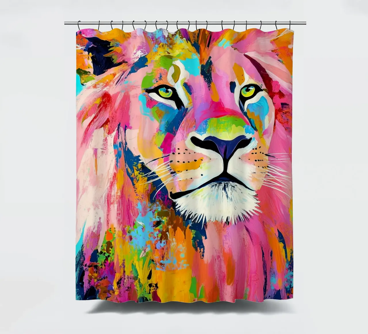 Lion animal art shower curtain by Justyna Jaszke JBJart
