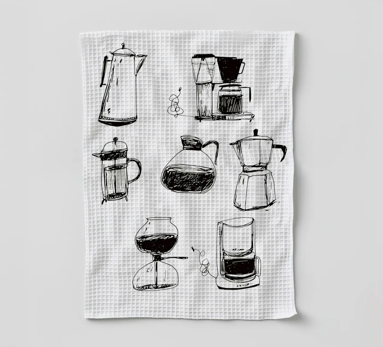collection of drawn coffee canovaccio da cucina da ramosashop