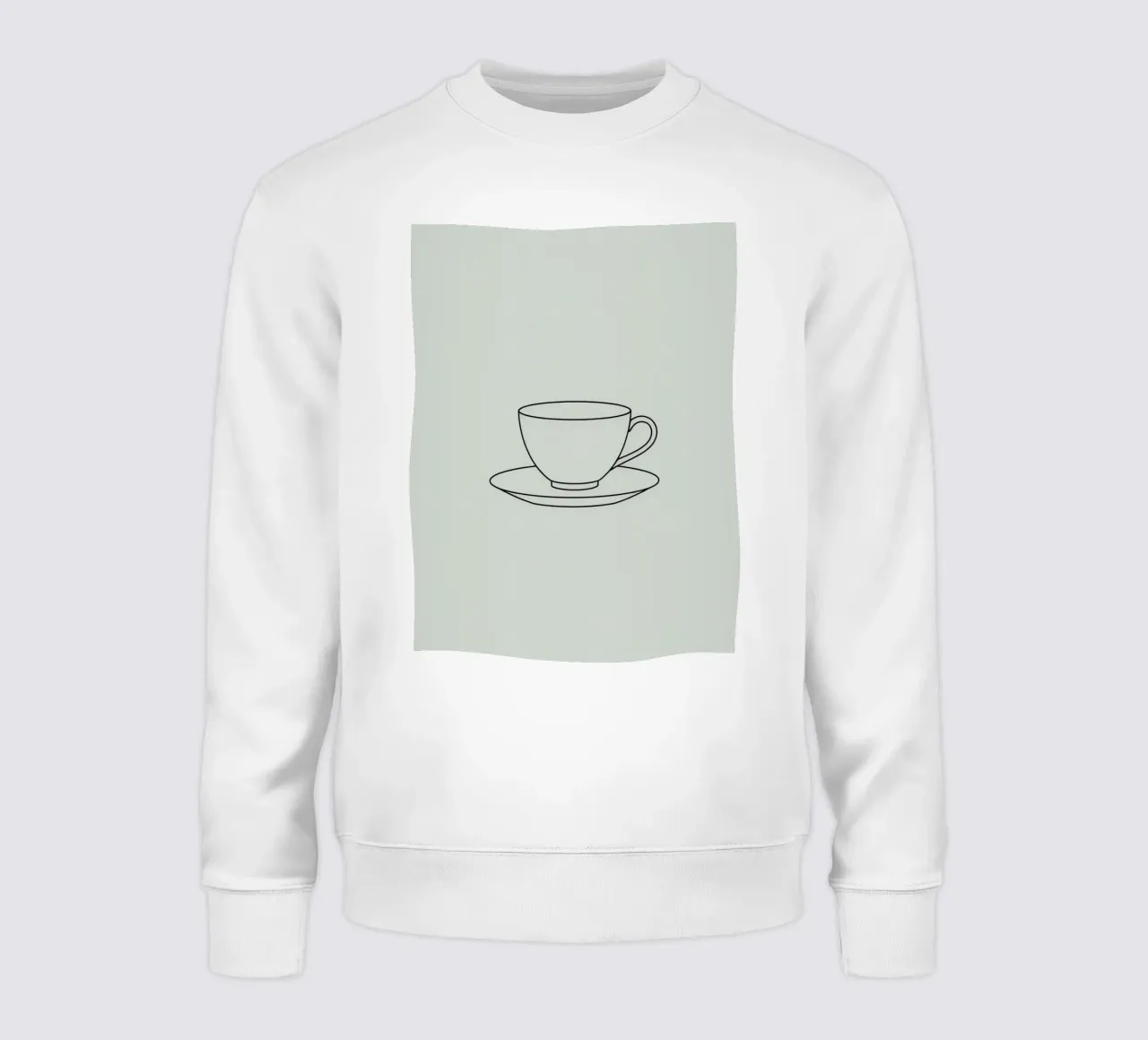 Semplice schizzo di una tazza da tè su un piattino esposto su un minimo felpa da DesignDoodle