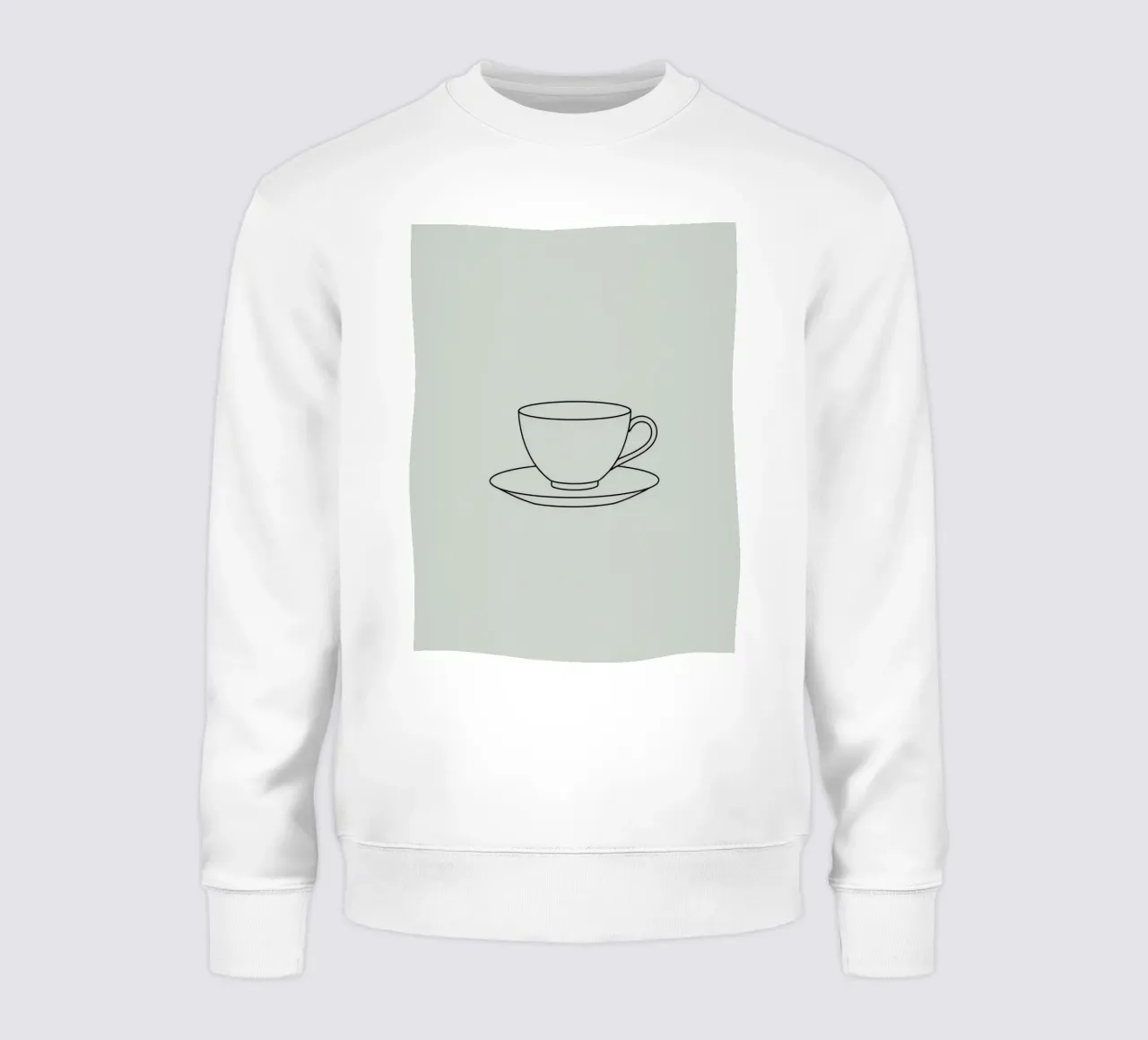 Semplice schizzo di una tazza da tè su un piattino esposto su un minimo felpa da DesignDoodle