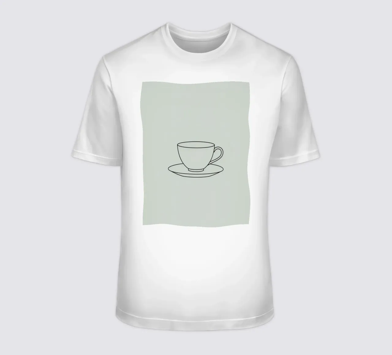 Semplice schizzo di una tazza da tè su un piattino esposto su un minimo t-shirt da DesignDoodle