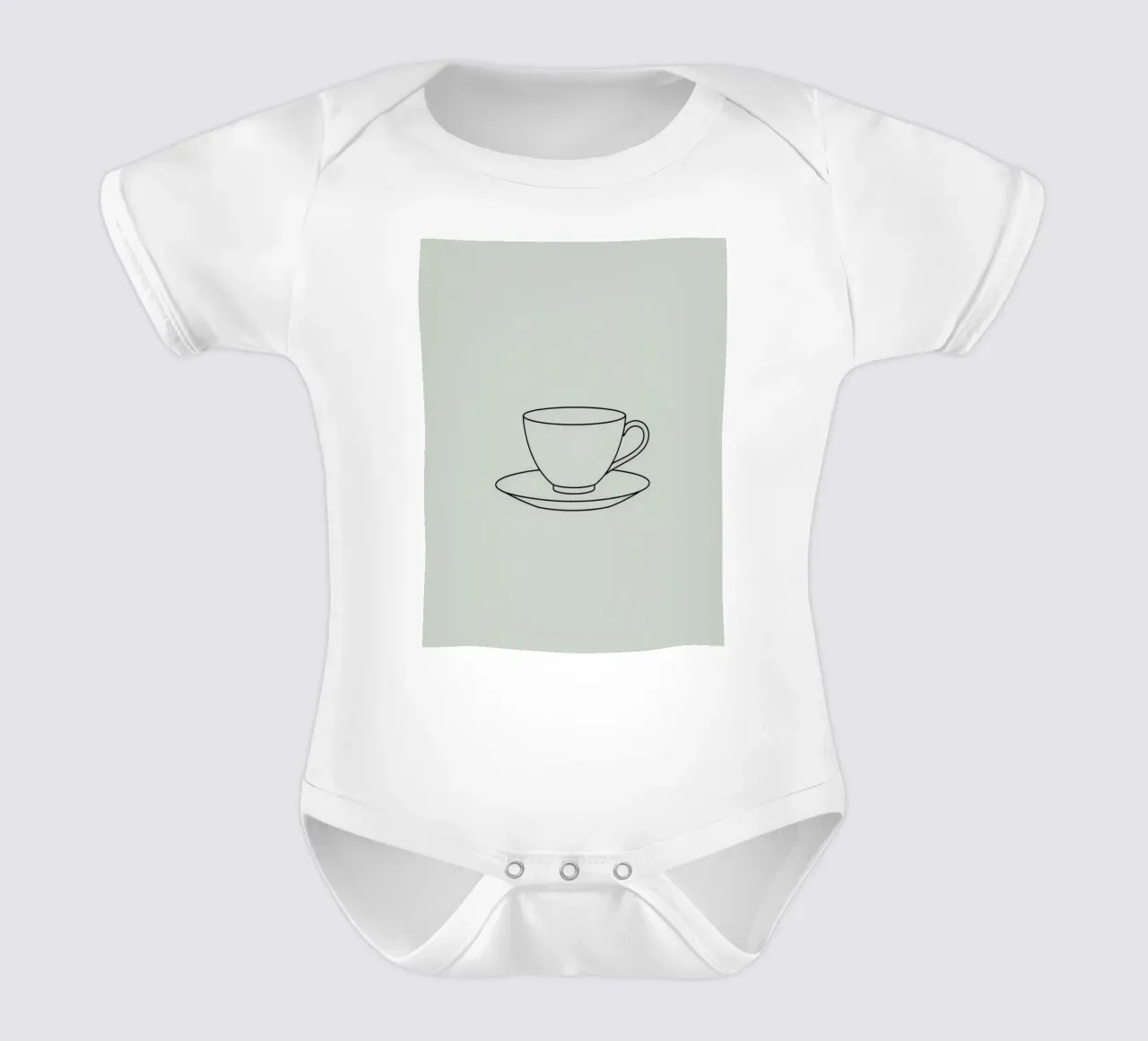 Semplice schizzo di una tazza da tè su un piattino esposto su un minimo body neonato maniche corte da DesignDoodle