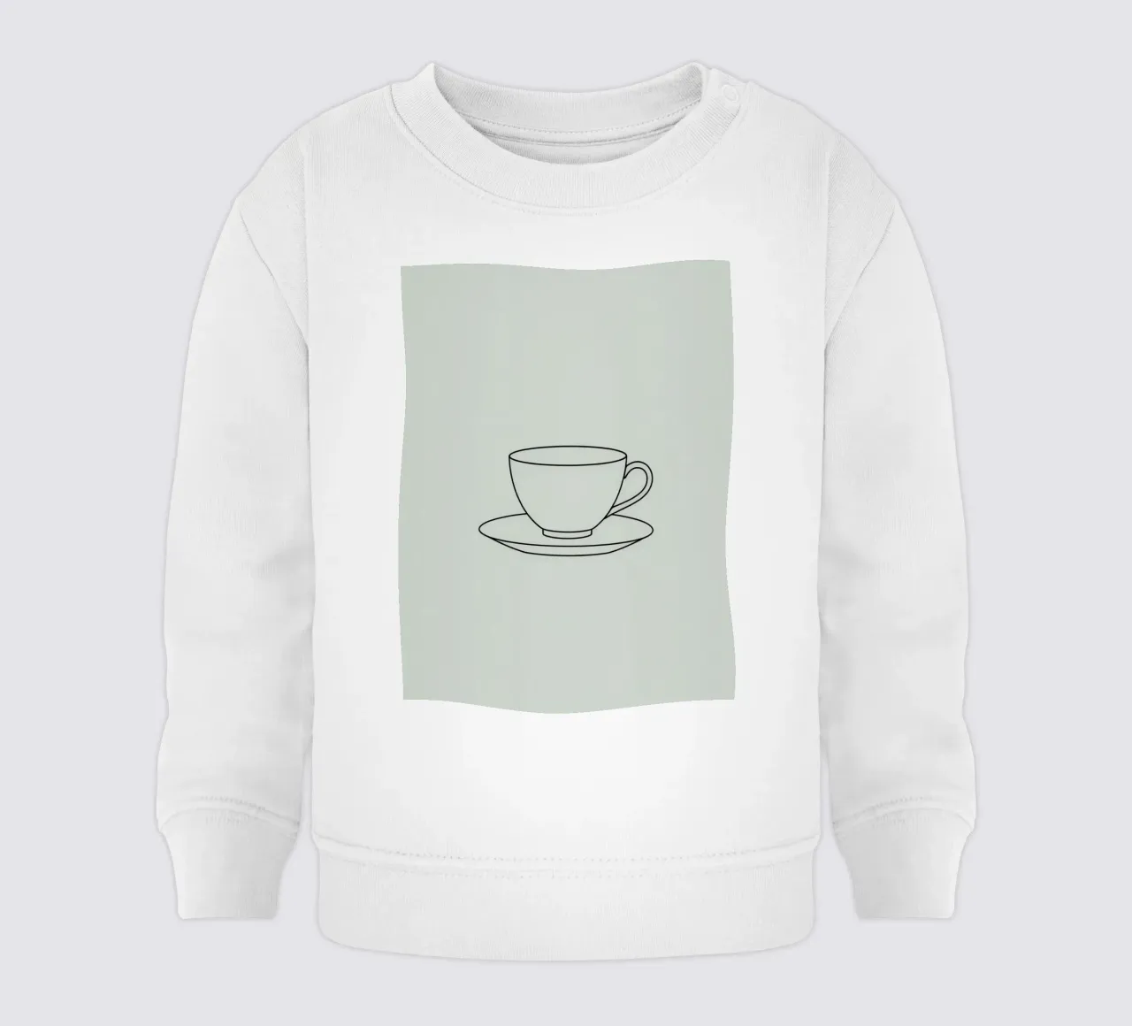 Semplice schizzo di una tazza da tè su un piattino esposto su un minimo felpa neonato da DesignDoodle