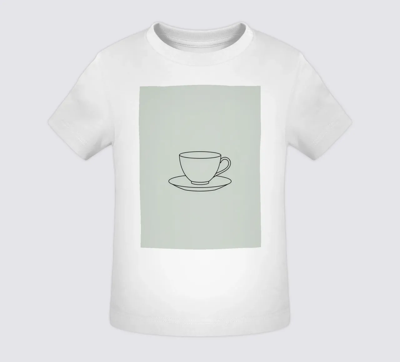 Semplice schizzo di una tazza da tè su un piattino esposto su un minimo maglietta neonato da DesignDoodle