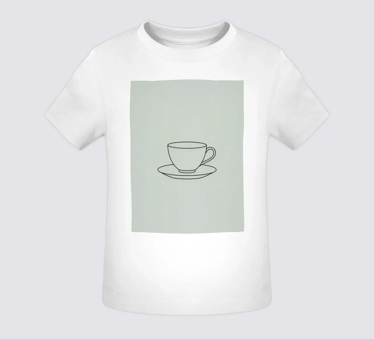 Semplice schizzo di una tazza da tè su un piattino esposto su un minimo maglietta neonato da DesignDoodle
