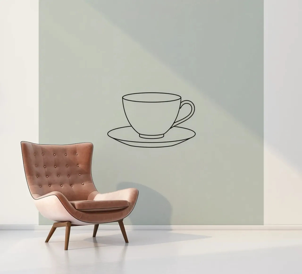 Simple sketch of a tea cup on a saucer displayed on a minima photo wallpaper by DesignDoodle