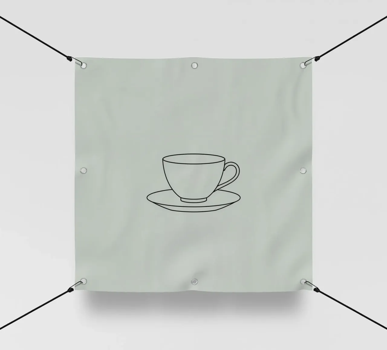 Semplice schizzo di una tazza da tè su un piattino esposto su un minimo telo in pvc da DesignDoodle