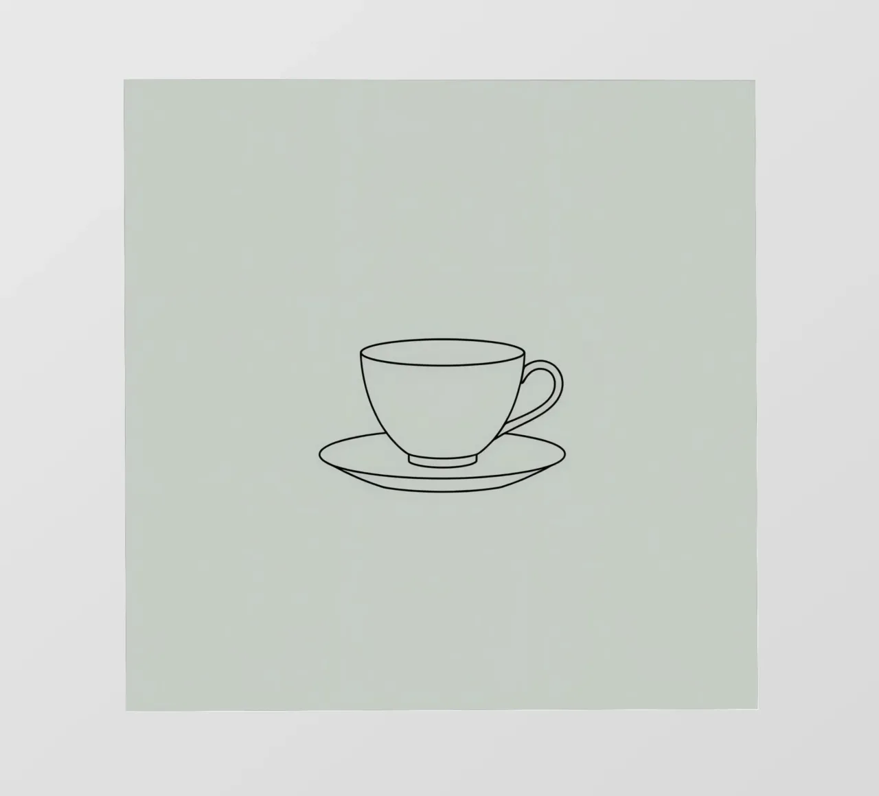 Semplice schizzo di una tazza da tè su un piattino esposto su un minimo telo in pvc da DesignDoodle