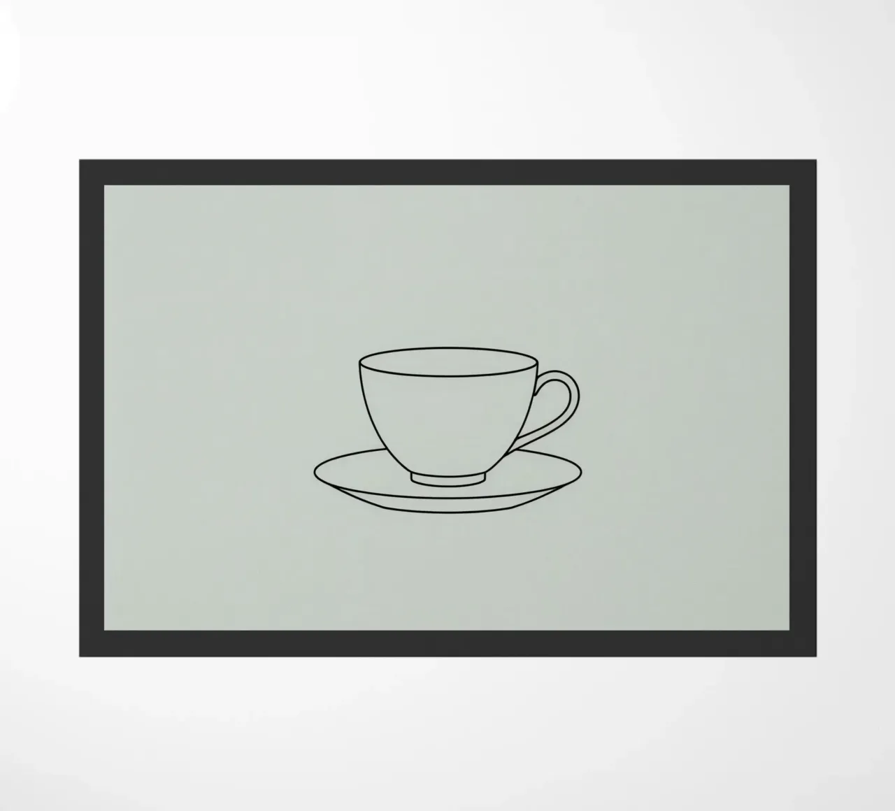 Semplice schizzo di una tazza da tè su un piattino esposto su un minimo zerbino da DesignDoodle