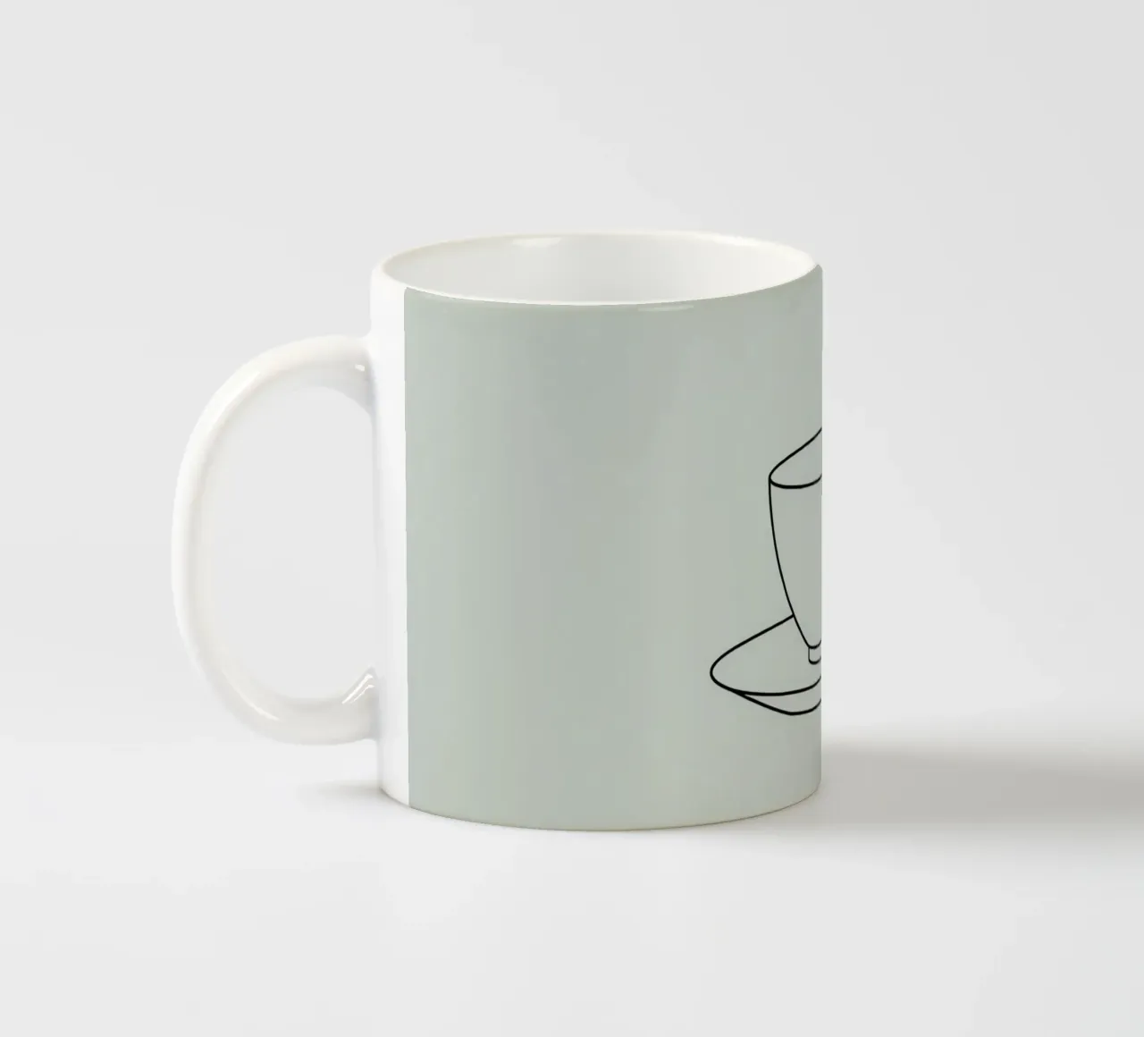 Semplice schizzo di una tazza da tè su un piattino esposto su un minimo tazza in ceramica da DesignDoodle