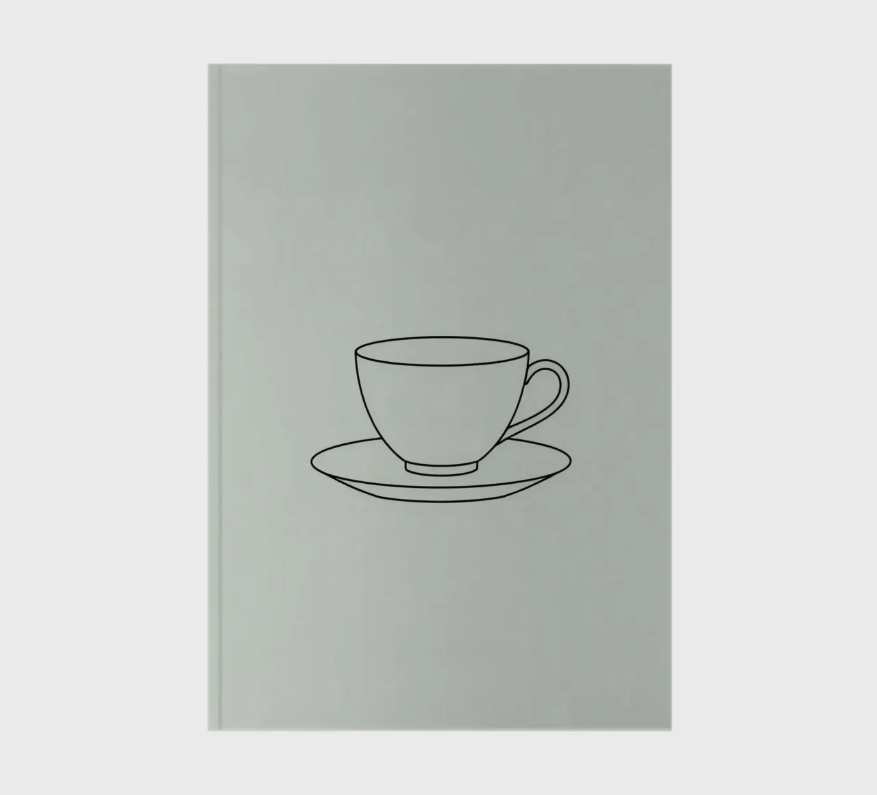 Semplice schizzo di una tazza da tè su un piattino esposto su un minimo diario da DesignDoodle