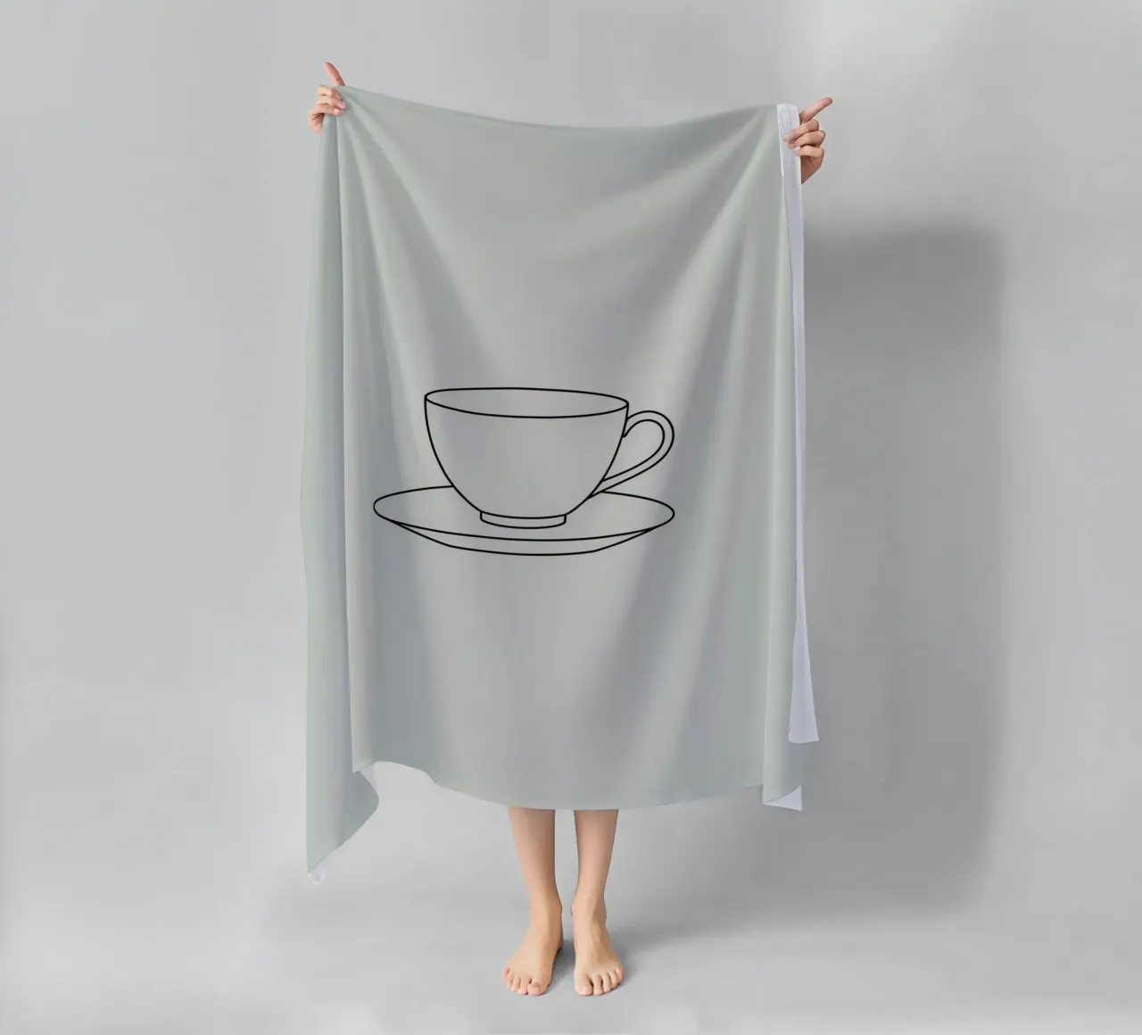 Semplice schizzo di una tazza da tè su un piattino esposto su un minimo telo mare da DesignDoodle