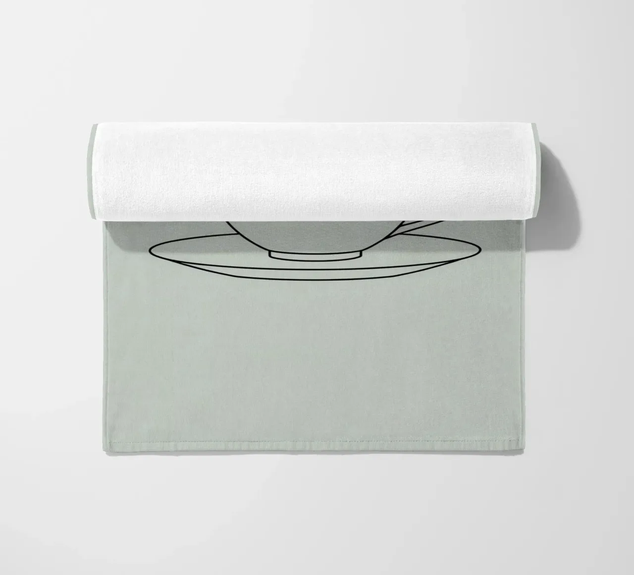 Semplice schizzo di una tazza da tè su un piattino esposto su un minimo telo mare da DesignDoodle
