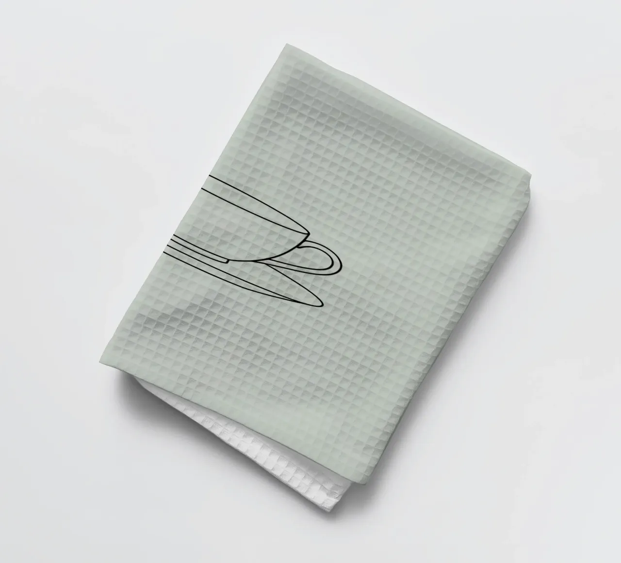 Semplice schizzo di una tazza da tè su un piattino esposto su un minimo canovaccio da cucina da DesignDoodle